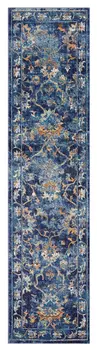 2' X 9' Blue and Gold Jacobean Runner Rug