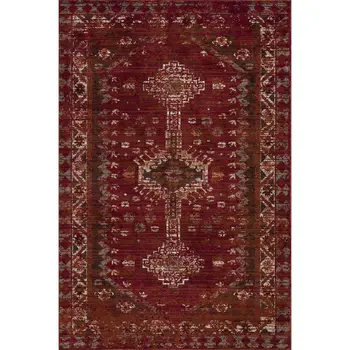 8' X 10' Brown Dark Red And Ivory Geometric Distressed Area Rug