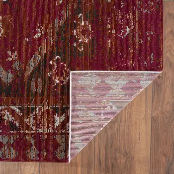 8' X 10' Brown Dark Red And Ivory Geometric Distressed Area Rug