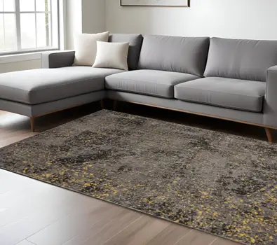 8' X 10' Gray and Yellow Abstract Sprinkle Area Rug