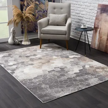 7' X 10' Beige Cobblestone Pattern Area Rug