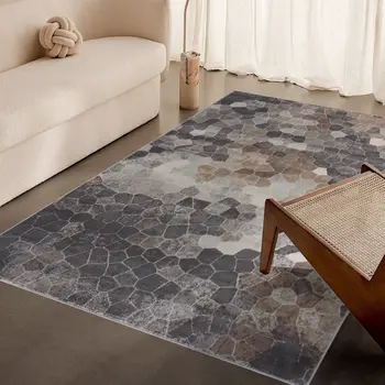 7' X 10' Beige Cobblestone Pattern Area Rug