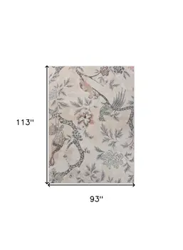8' X 10' Soft Beige Birds and Trees Area Rug