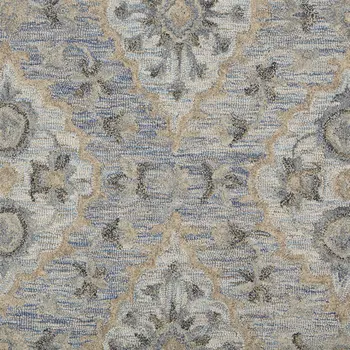 9' X 12' Blue and Tan Traditional Area Rug