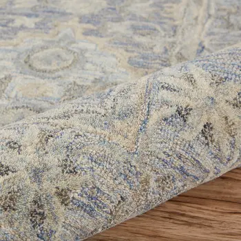 9' X 12' Blue and Tan Traditional Area Rug