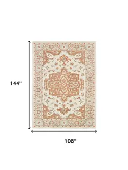 9' X 12' Orange and Ivory Medallion Area Rug