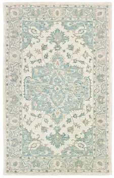 5' X 8' Turquoise and Cream Medallion Area Rug