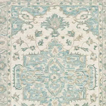 8' X 10' Turquoise and Cream Medallion Area Rug