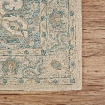 9' X 12' Turquoise and Cream Medallion Area Rug