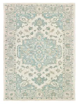 9' X 12' Turquoise and Cream Medallion Area Rug