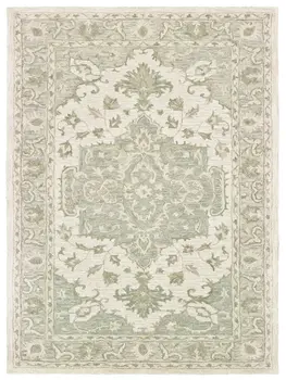5' X 8' Green and Cream Medallion Area Rug