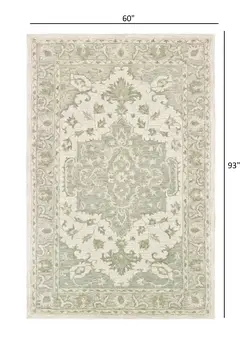 5' X 8' Green and Cream Medallion Area Rug