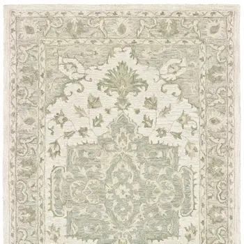 5' X 8' Green and Cream Medallion Area Rug