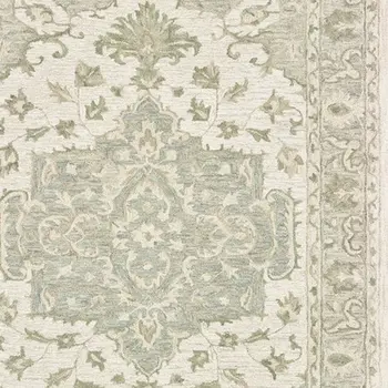 8' X 10' Green and Cream Medallion Area Rug