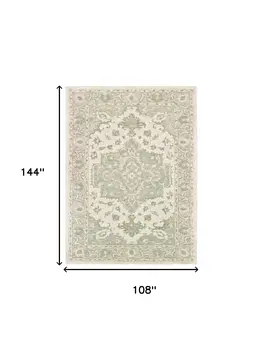 9' X 12' Green Wool Hand Tufted Area Rug
