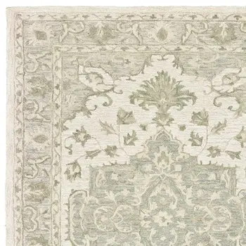 9' X 12' Green Wool Hand Tufted Area Rug