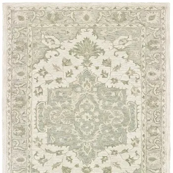9' X 12' Green Wool Hand Tufted Area Rug