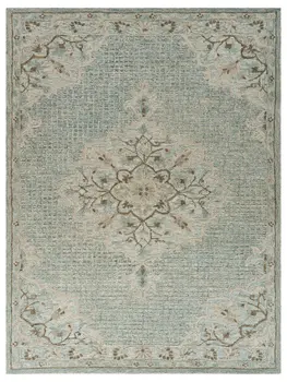 5' X 8' Blue Wool Floral Medallion Hand Tufted Area Rug