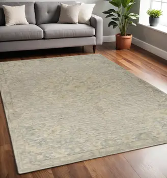 5' X 8' Blue Wool Floral Medallion Hand Tufted Area Rug