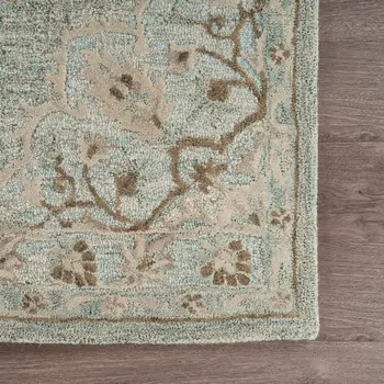 5' X 8' Blue Wool Floral Medallion Hand Tufted Area Rug