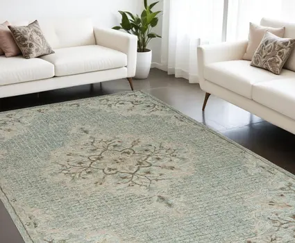 9' X 12' Blue Wool Hand Tufted Area Rug