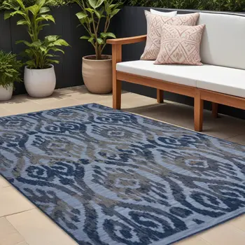 8' X 10' Blue And Yellow Indoor Outdoor Area Rug