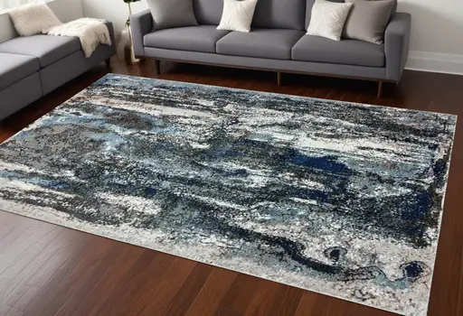 8' X 10' Shades of Blue and Gray Abstract Marble Area Rug