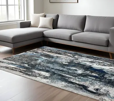 8' X 10' Shades of Blue and Gray Abstract Marble Area Rug