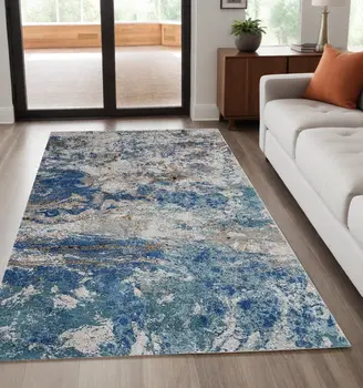 5' X 8' Blue and Gray Abstract Earth Area Rug