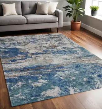 5' X 8' Blue and Gray Abstract Earth Area Rug