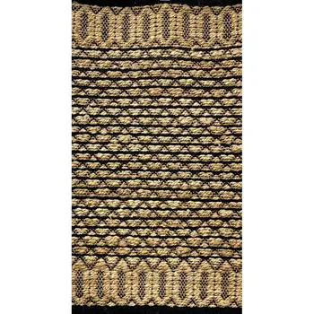 5' X 7' Tan and Black Hand Woven Area Rug