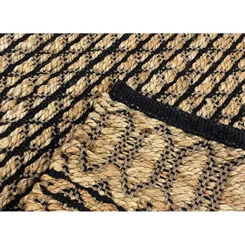 5' X 7' Tan And Black Jute Hand Woven Area Rug