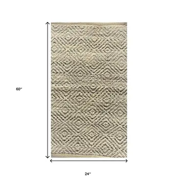 2' X 5' Tan And Gray Jute Hand Woven Area Rug