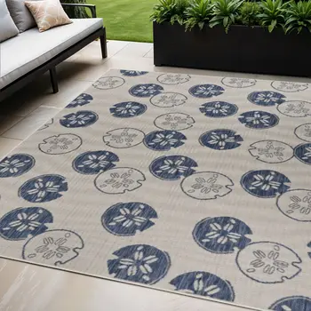 5' X 7' Blue And Gray Indoor Outdoor Area Rug