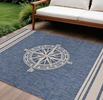 8' X 10' Blue And Gray Indoor Outdoor Area Rug
