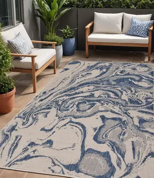 5' X 7' Blue And Gray Indoor Outdoor Area Rug