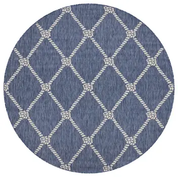 8' Blue And Gray Round Indoor Outdoor Area Rug