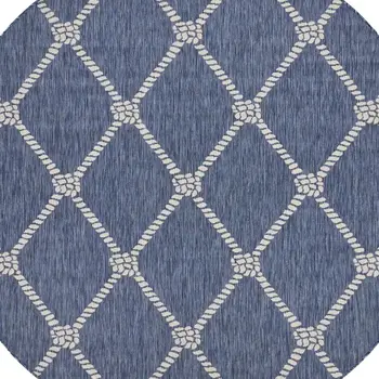 8' Blue And Gray Round Indoor Outdoor Area Rug