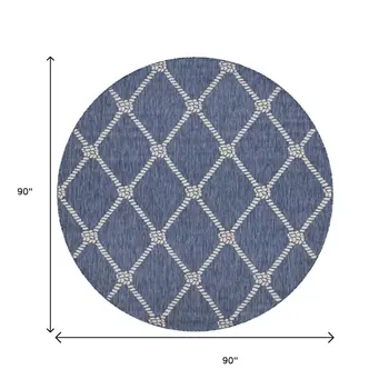 8' Blue And Gray Round Indoor Outdoor Area Rug