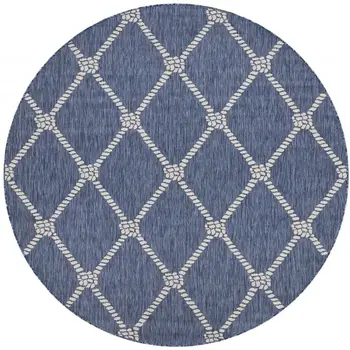 8' Blue And Gray Round Indoor Outdoor Area Rug