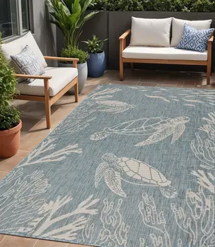5' X 7' Blue And Gray Indoor Outdoor Area Rug