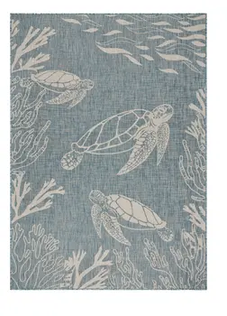 5' X 7' Blue And Gray Indoor Outdoor Area Rug
