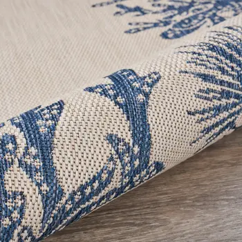 2' X 3' Beige and Blue Coral Stain Resistant Indoor Outdoor Area Rug