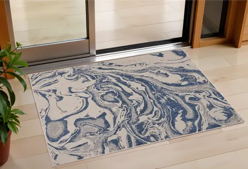 3' X 5' Blue And Gray Indoor Outdoor Area Rug