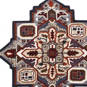 5' X 5' Blue And Red Wool Hand Tufted Area Rug