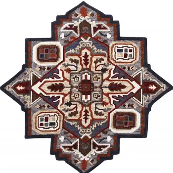 7' X 7' Blue And Red Wool Hand Tufted Area Rug