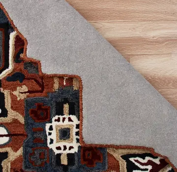 5' X 5' Blue Rust And Orange Wool Medallion Hand Tufted Area Rug