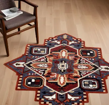 5' X 5' Blue Rust And Orange Wool Medallion Hand Tufted Area Rug