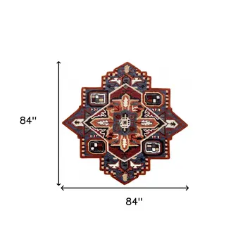 7' X 7' Blue And Red Wool Hand Tufted Area Rug