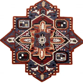 7' X 7' Blue And Red Wool Hand Tufted Area Rug